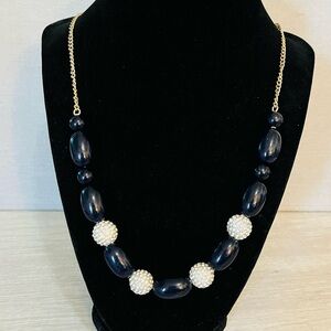 J Crew Navy & Pave Beaded Necklace